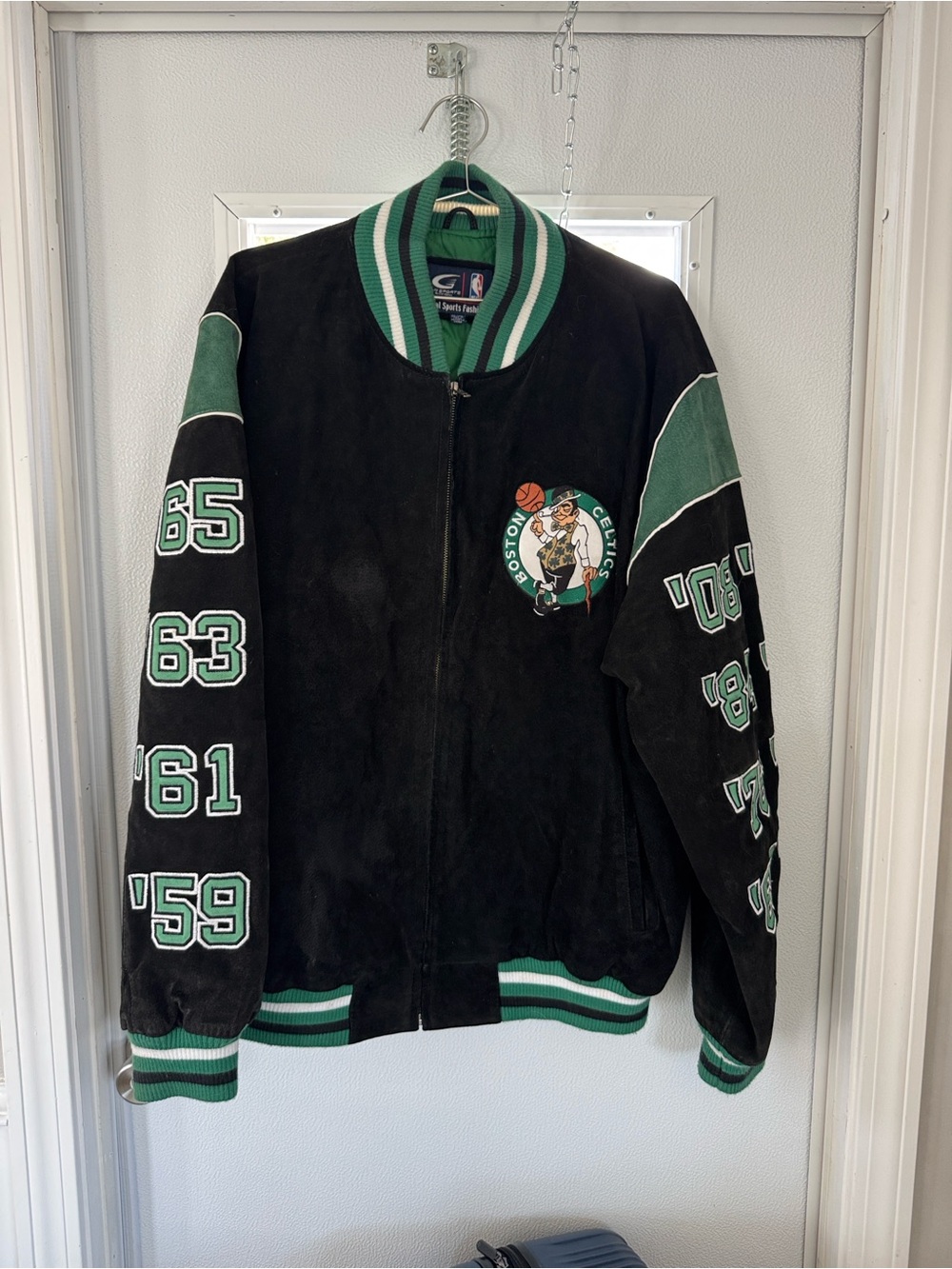 Boston Celtics NBA GIII Leather Black & Green Varsity Jacket